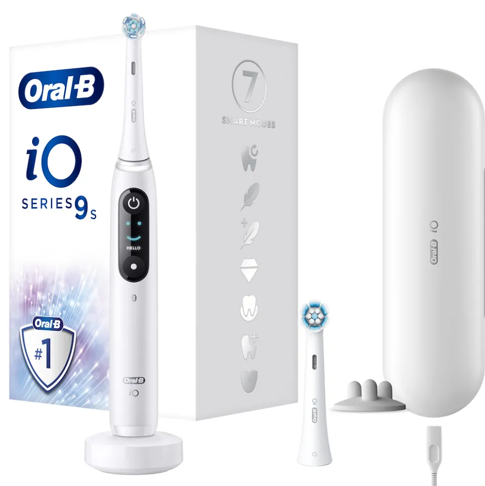 Spazzolino elettrico Oral-B iO 9S Bianco con 2 testine e custodia
