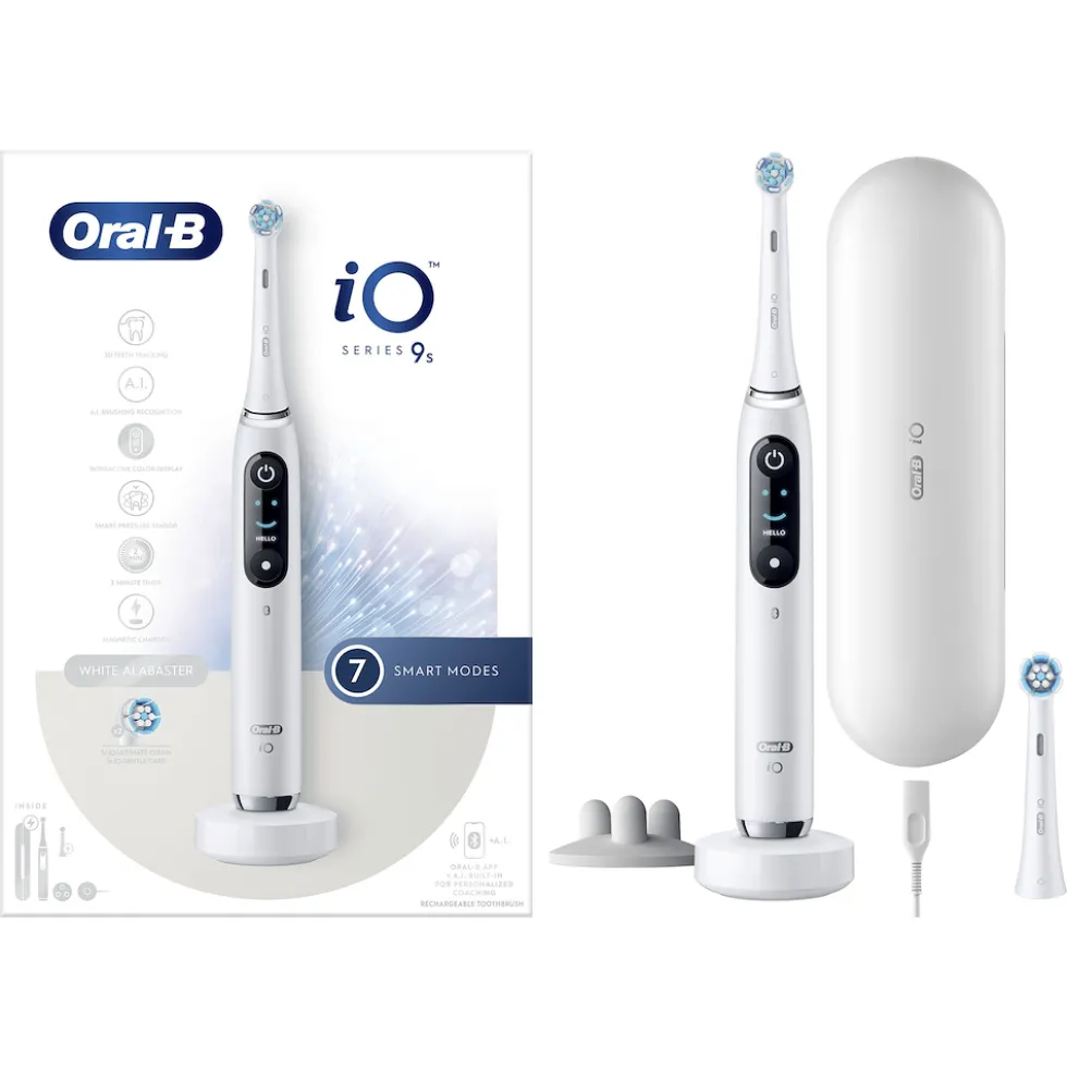 Spazzolino elettrico Oral-B iO 9S Bianco con 2 testine e custodia