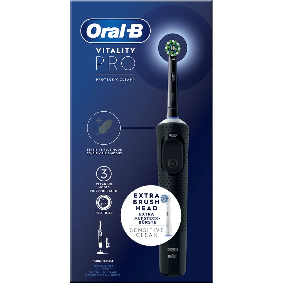 Spazzolino elettrico Oral-B Vitality Pro Black con 3 modalità e 2 testine