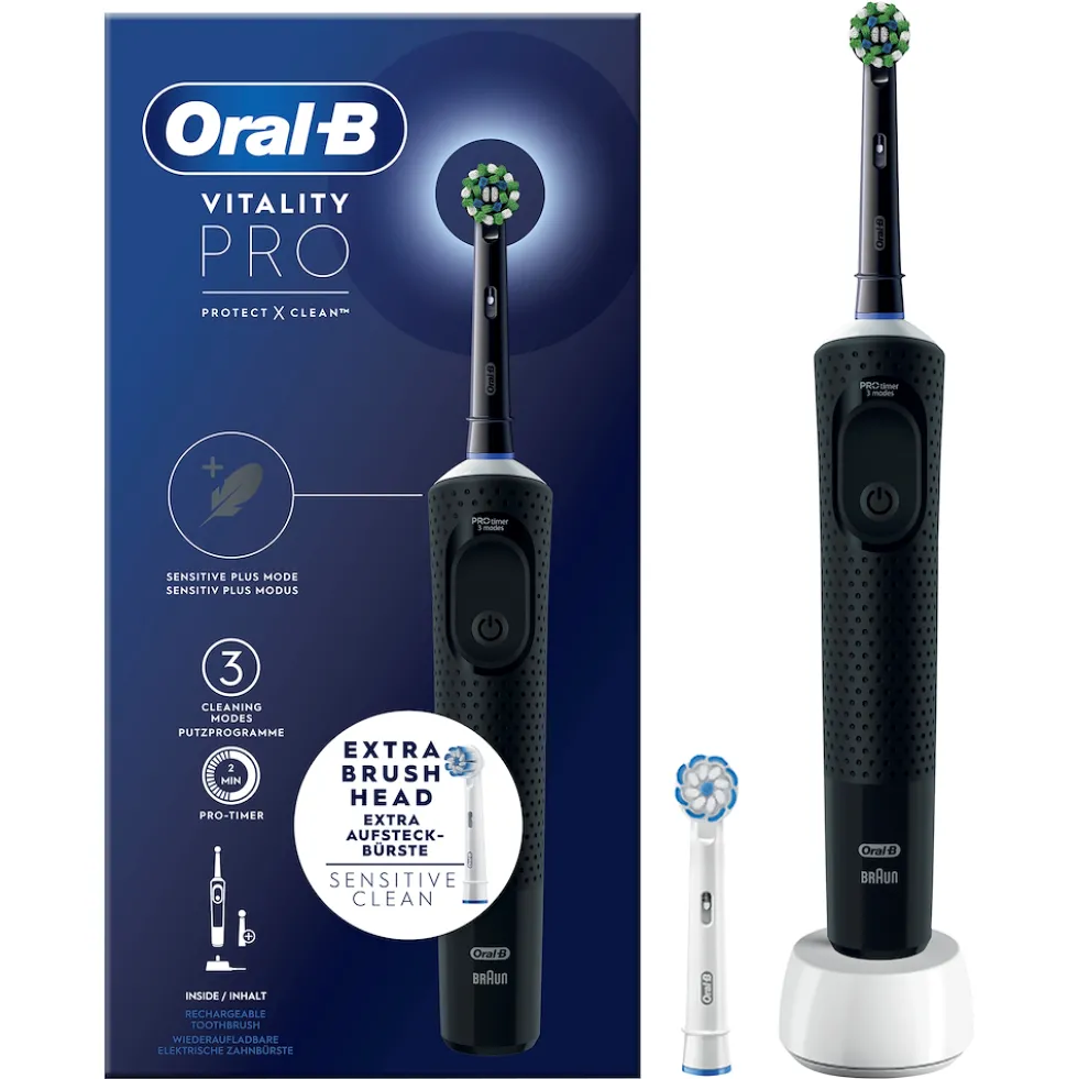 Spazzolino elettrico Oral-B Vitality Pro Black con 3 modalità e 2 testine