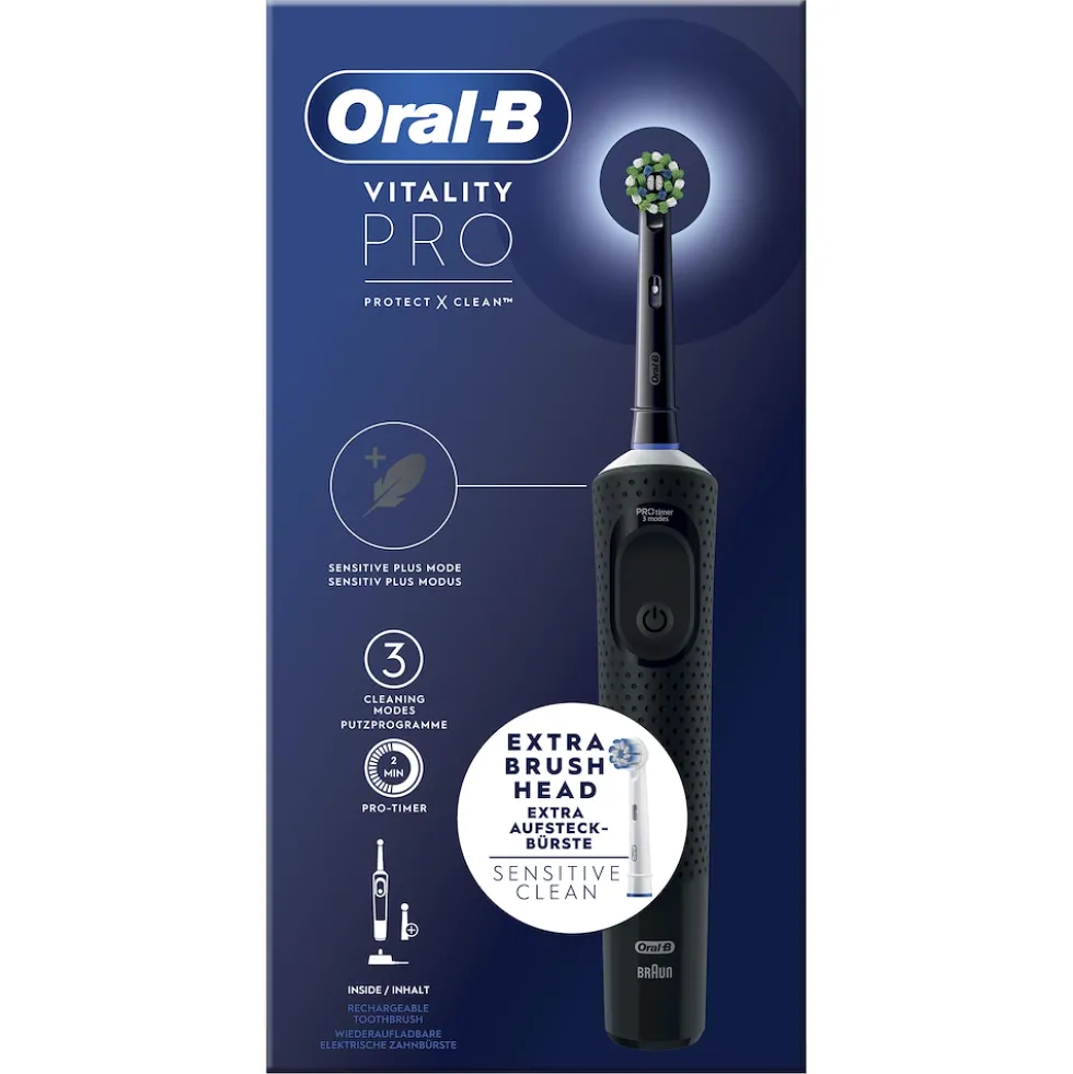 Spazzolino elettrico Oral-B Vitality Pro Black con 3 modalità e 2 testine