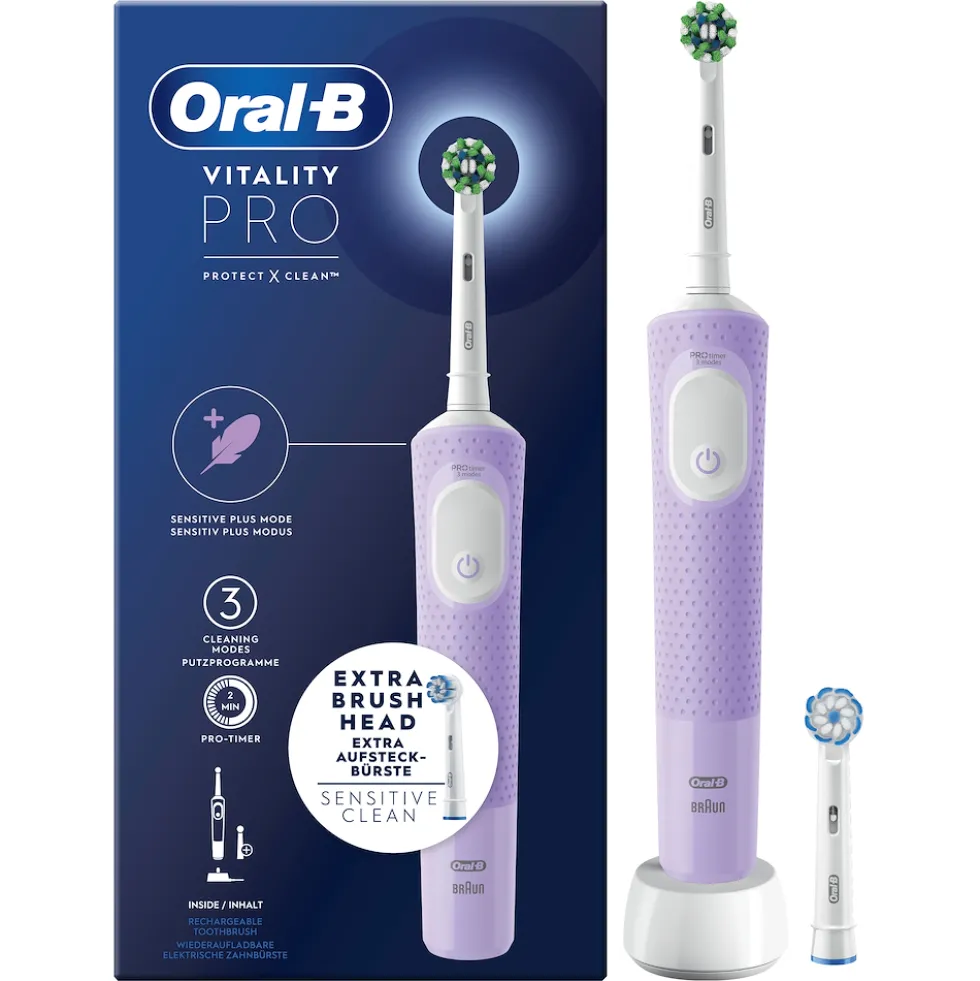 Spazzolino elettrico Oral-B Vitality Pro, 3 modalità di pulizia, lilla
