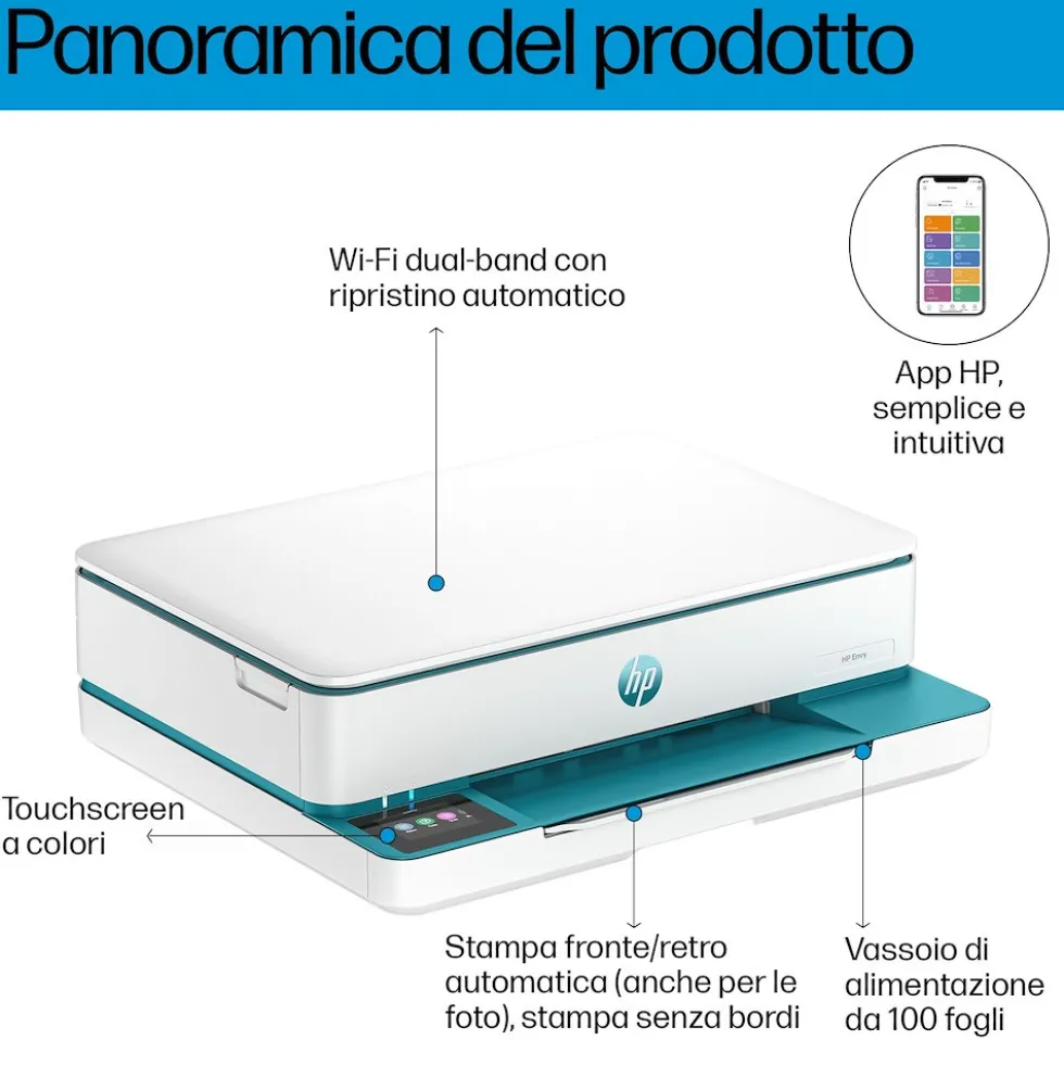 Stampante multifunzione HP Envy 6122e inkjet wifi fronte/retro