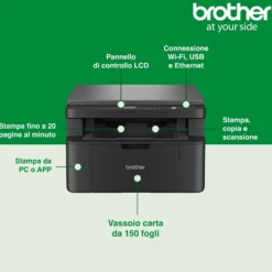 Stampante multifunzione laser Brother DCP-L1640W monocromatica