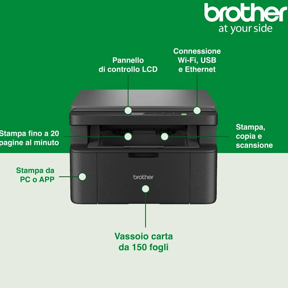 Stampante multifunzione laser Brother DCP-L1640W monocromatica