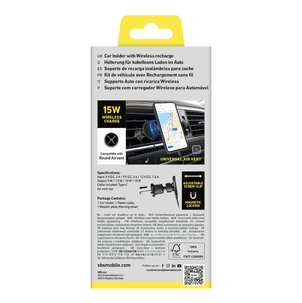 Supporto auto wireless con ricarica rapida Pantone PT-MS001N1