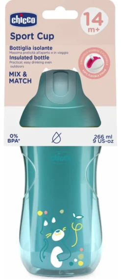 Tazza bimbo termica con cannuccia Chicco 00069912500000 SPORT CUP Azzu