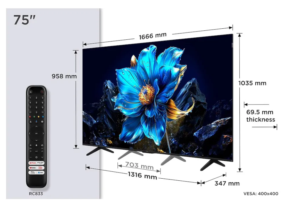 Tcl Tvc Qled 75 4K Uhd Google Tv Wifi Cert Lativu 4K