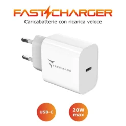 TECHMADE ALIMENTATORE UNIVERSALE TYPE C 20W FAST CHARGE BIANCO