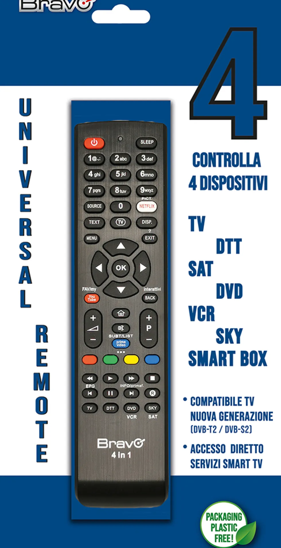 Telecomando universale Bravo 4IN1 per 4 apparecchi e Smart TV