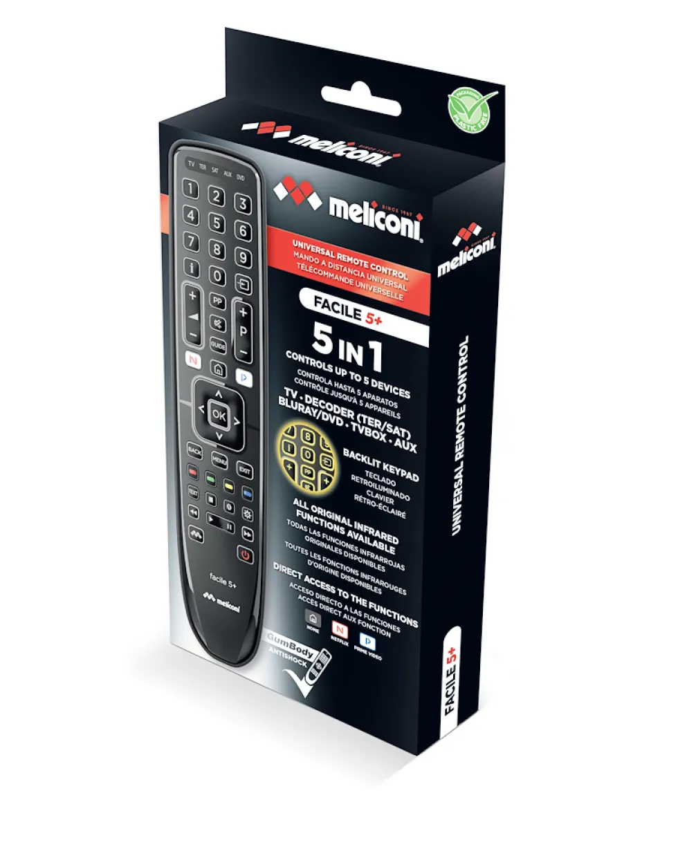 Telecomando universale Meliconi Gumbody Facile 5+ retroilluminato