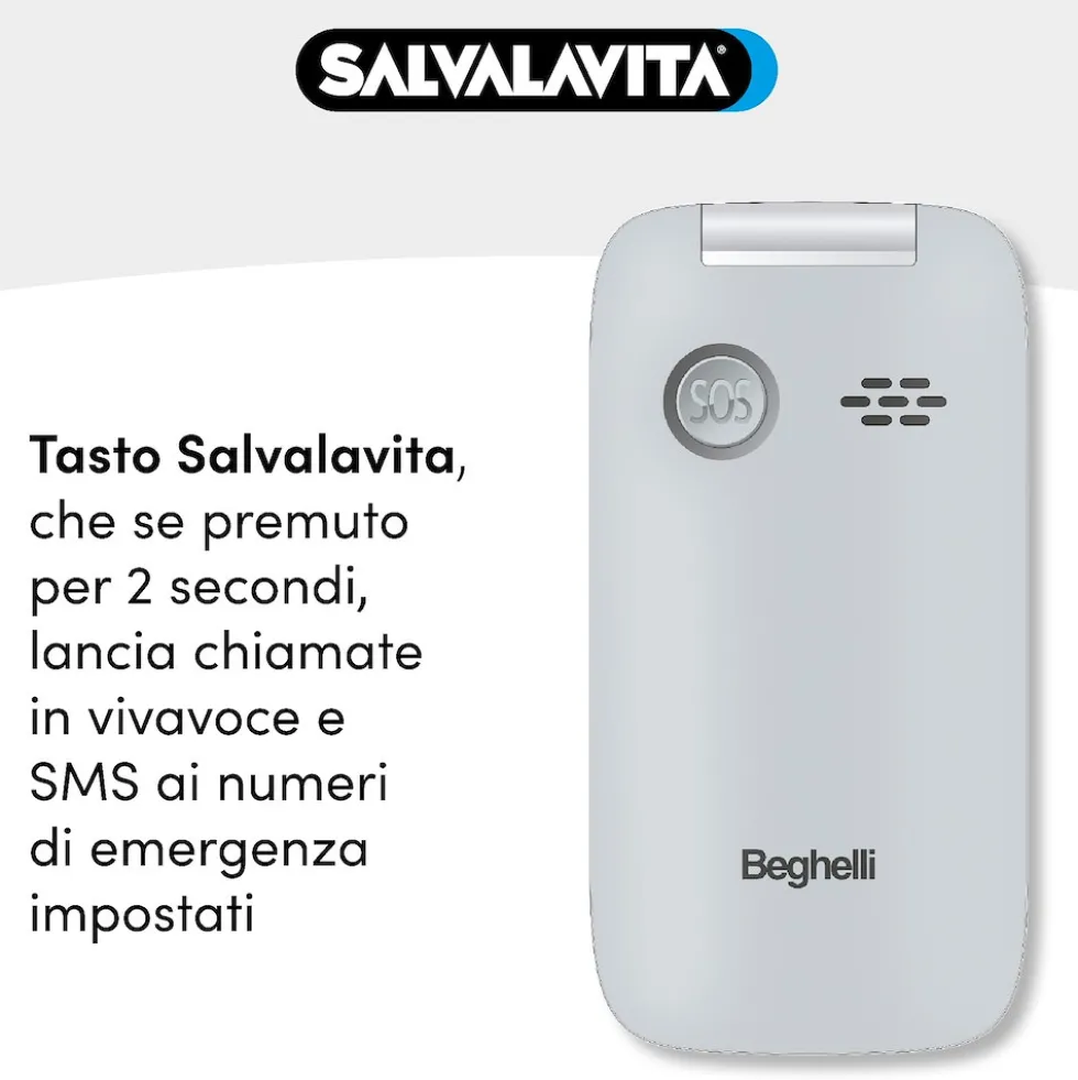Telefoni cellulare Beghelli SLV30N-GPS Plus ECODESIGN con GPS e tasto Salvalavita