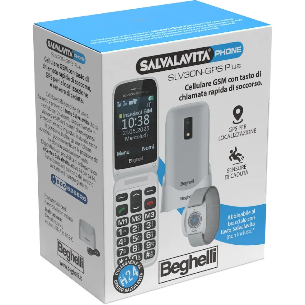 Telefoni cellulare Beghelli SLV30N-GPS Plus ECODESIGN con GPS e tasto Salvalavita