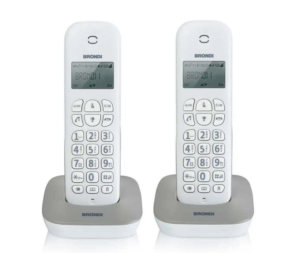 Telefono cordless Brondi Galatwinbiancogrigio con identificazione chiamate
