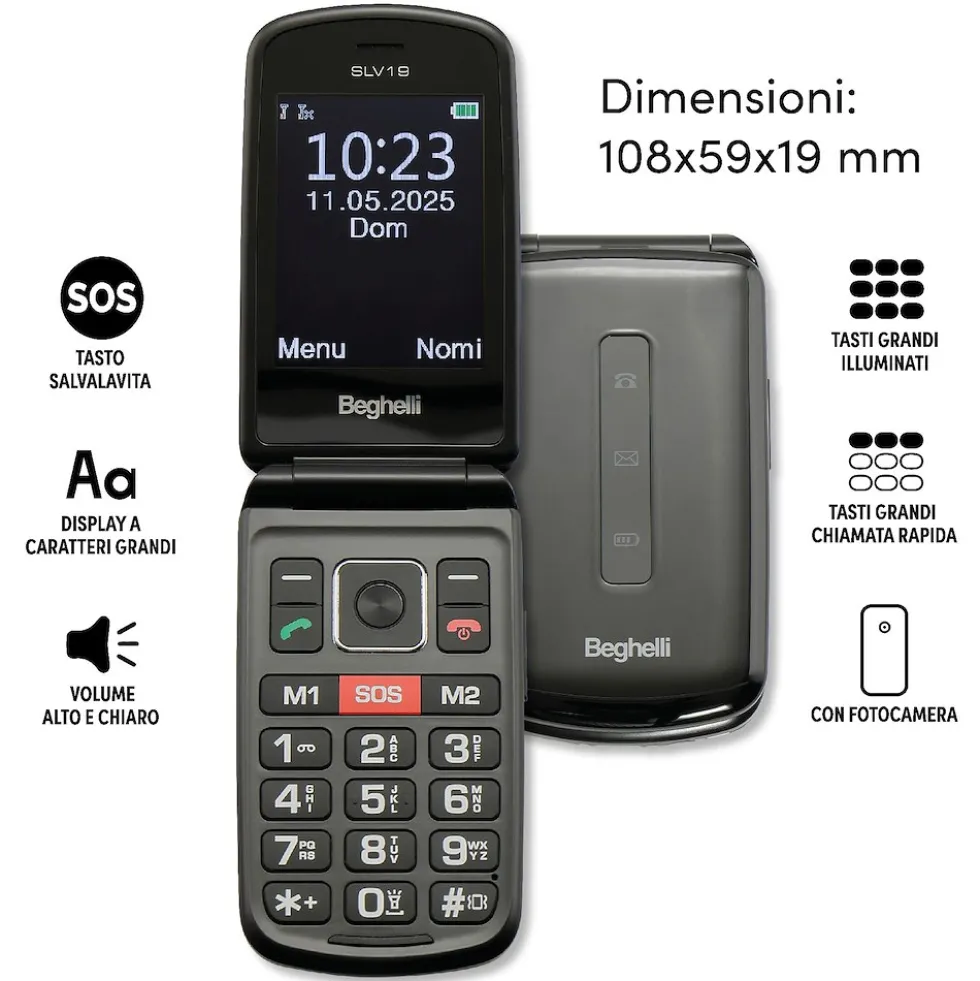 Telefono Salvalavita Beghelli SLV19N ECO, dual SIM e fotocamera