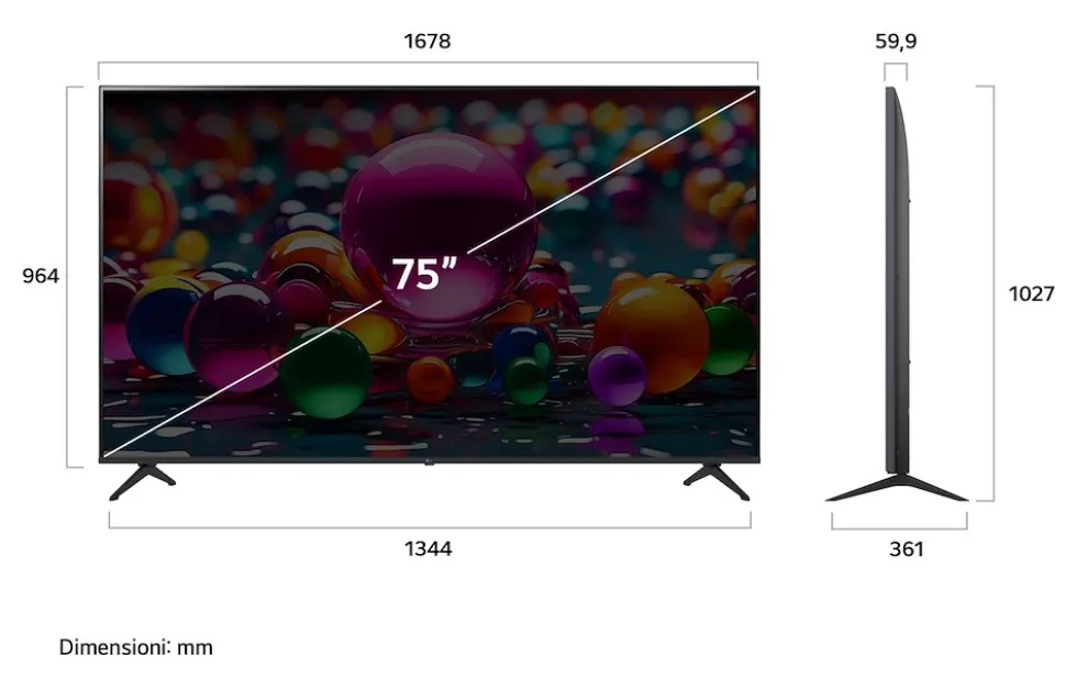 Televisore LG LED 75 pollici 75UA74006LB Smart TV 4K AI