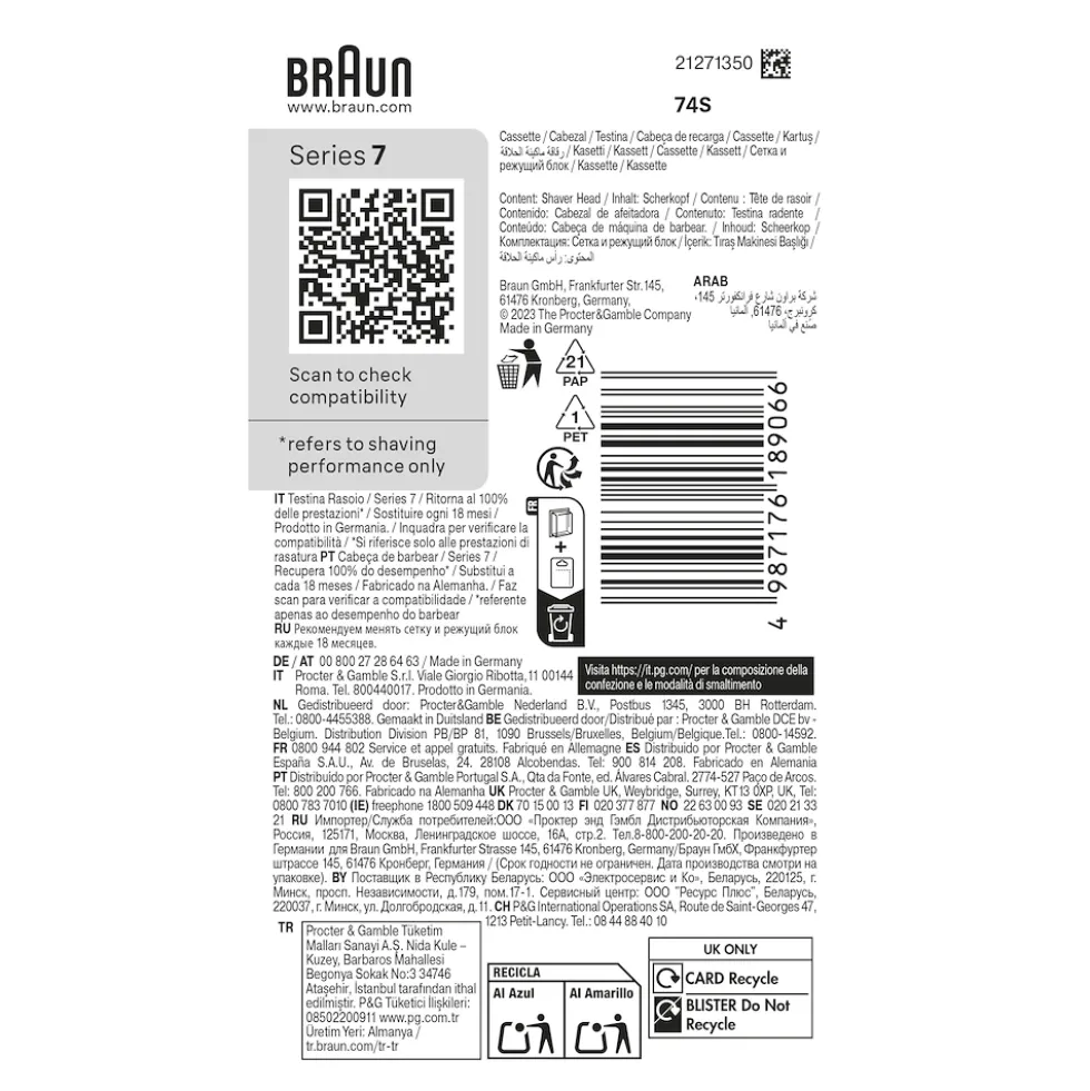 Testina di ricambio Braun Series 7 74S per rasoio elettrico