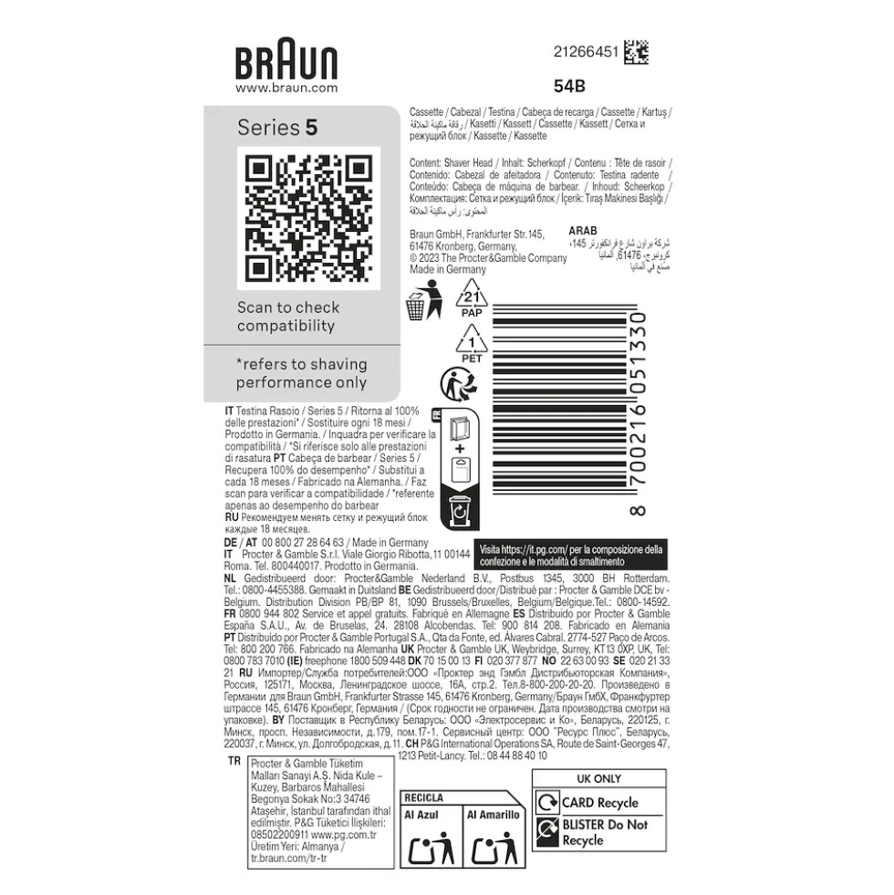 Testina di ricambio Braun Series 5 54B originale