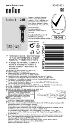 Testina ricambio rasoio Braun 736879 SERIES 3 21B Shaver Head Black