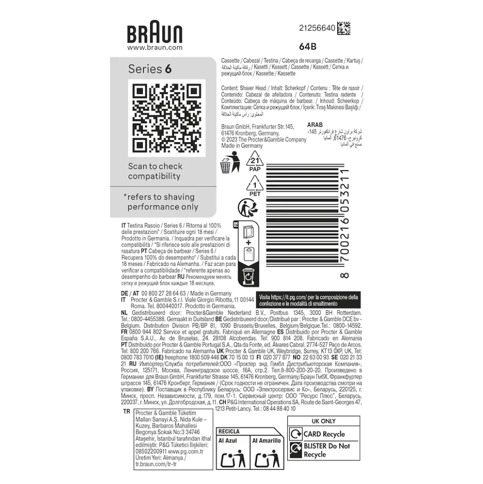 Testine di ricambio Braun 64B per rasoi Serie 5 e 6