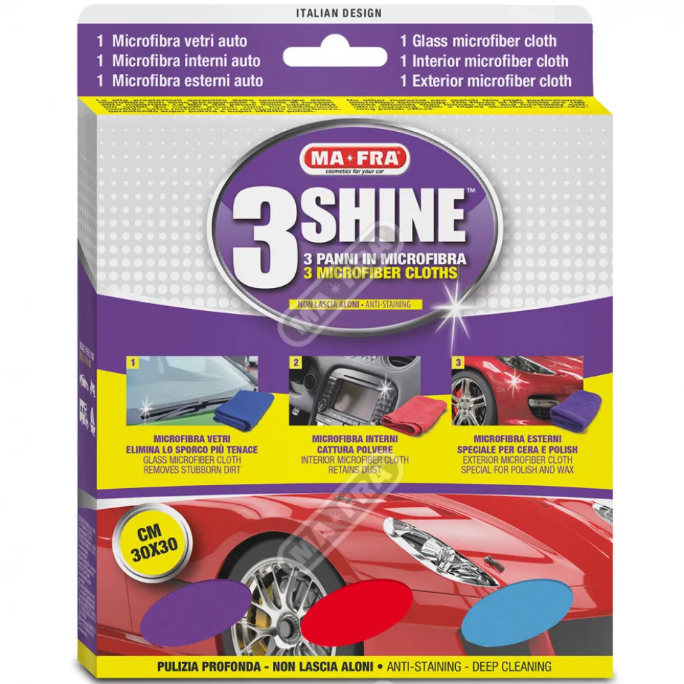 Tris panni in microfibra per auto 3Shine