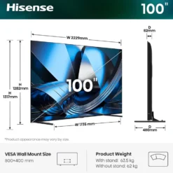 TV Hisense 100U7SE Mini LED 100" 4K con QLED e 165Hz