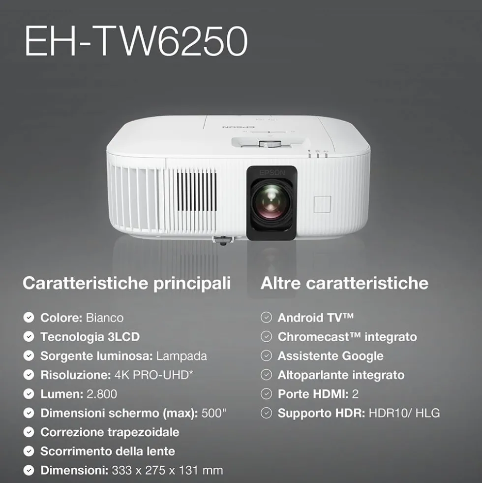 Videoproiettore home cinema Epson EH-TW6250 4K PRO-UHD